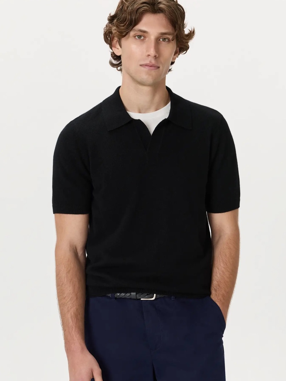 Quince Black Short-Sleeve Polo Knit Shirt - Men